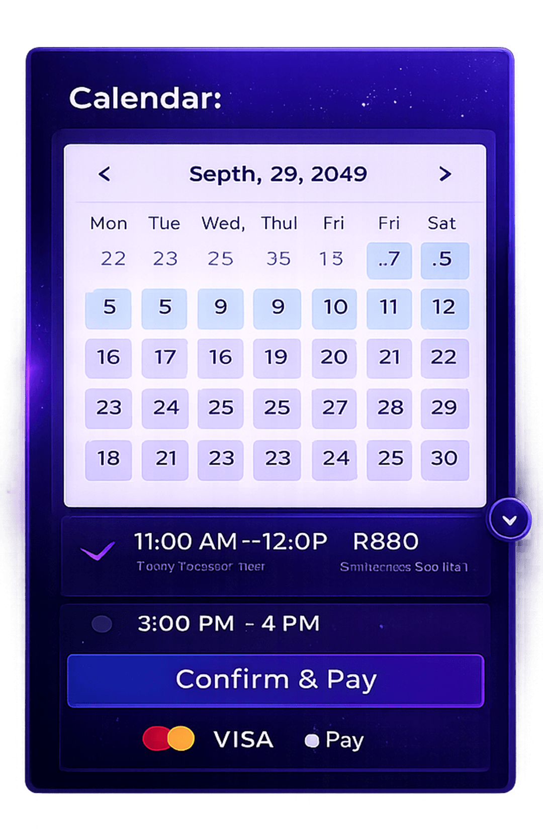 Booking calendar interface