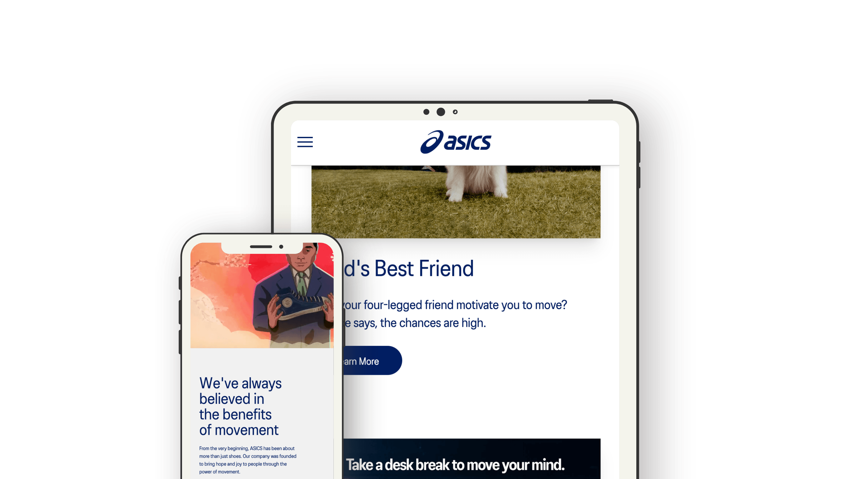 Tablet and mobile mockup of asics website